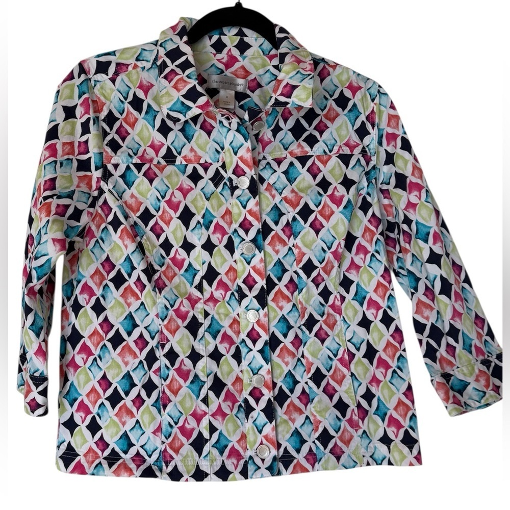 CJ Banks Colorful Geometric Button-Up Jacket